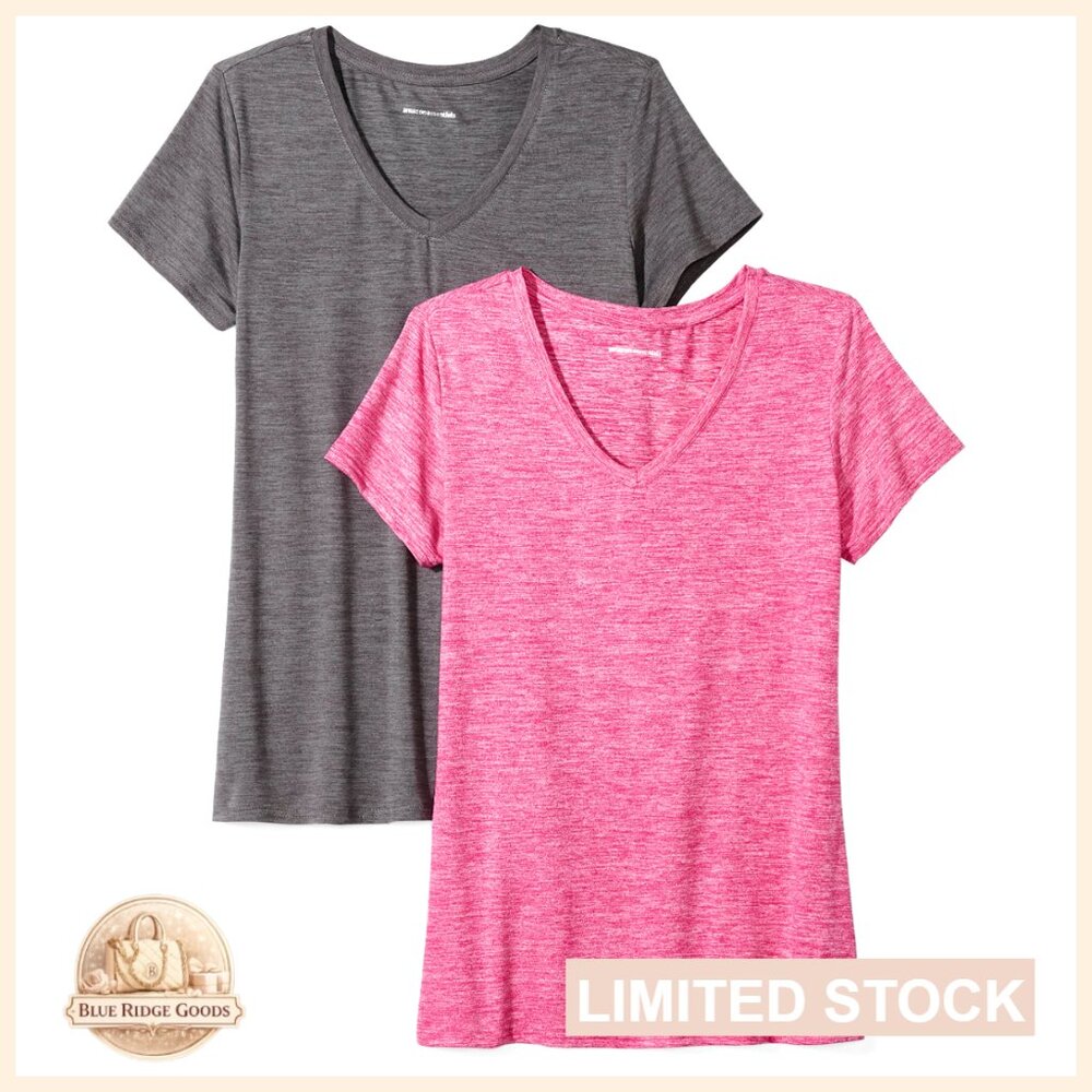 Active Quick Dry Tech Stretch V-Neck T-Shirt Relaxed Fit Yoga Workout Wear